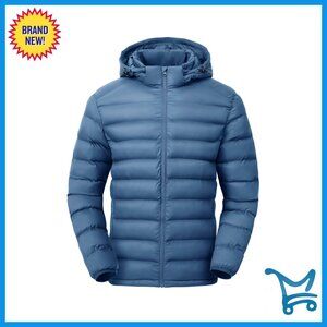 Men's Lightweight Puffer Jacket Detachable Hood Water Resistant Winter Down